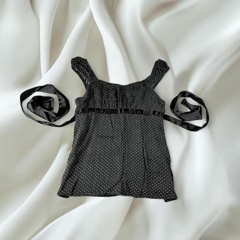 Hollister black white polkadot tie back babydoll top y2k mcbling fairy boho